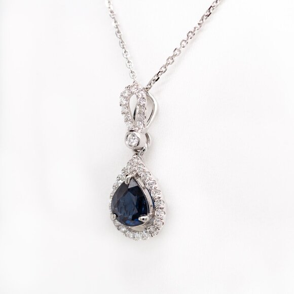 AA Blue Ceylon Sapphire Pendant with Natural Diamonds in 14K Solid Gold - Picture 5 of 8